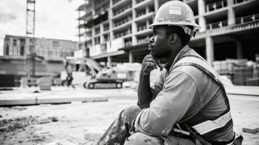Construction worker sitting outdoors