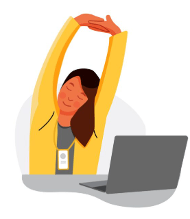 Employee stretching at her desk during a screen break